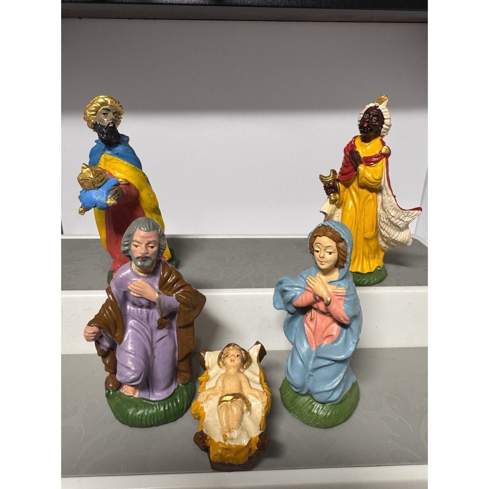 VTG Nativity Italy 5 Pc Chalkware Replacements Christmas Decoration 1950s 4"